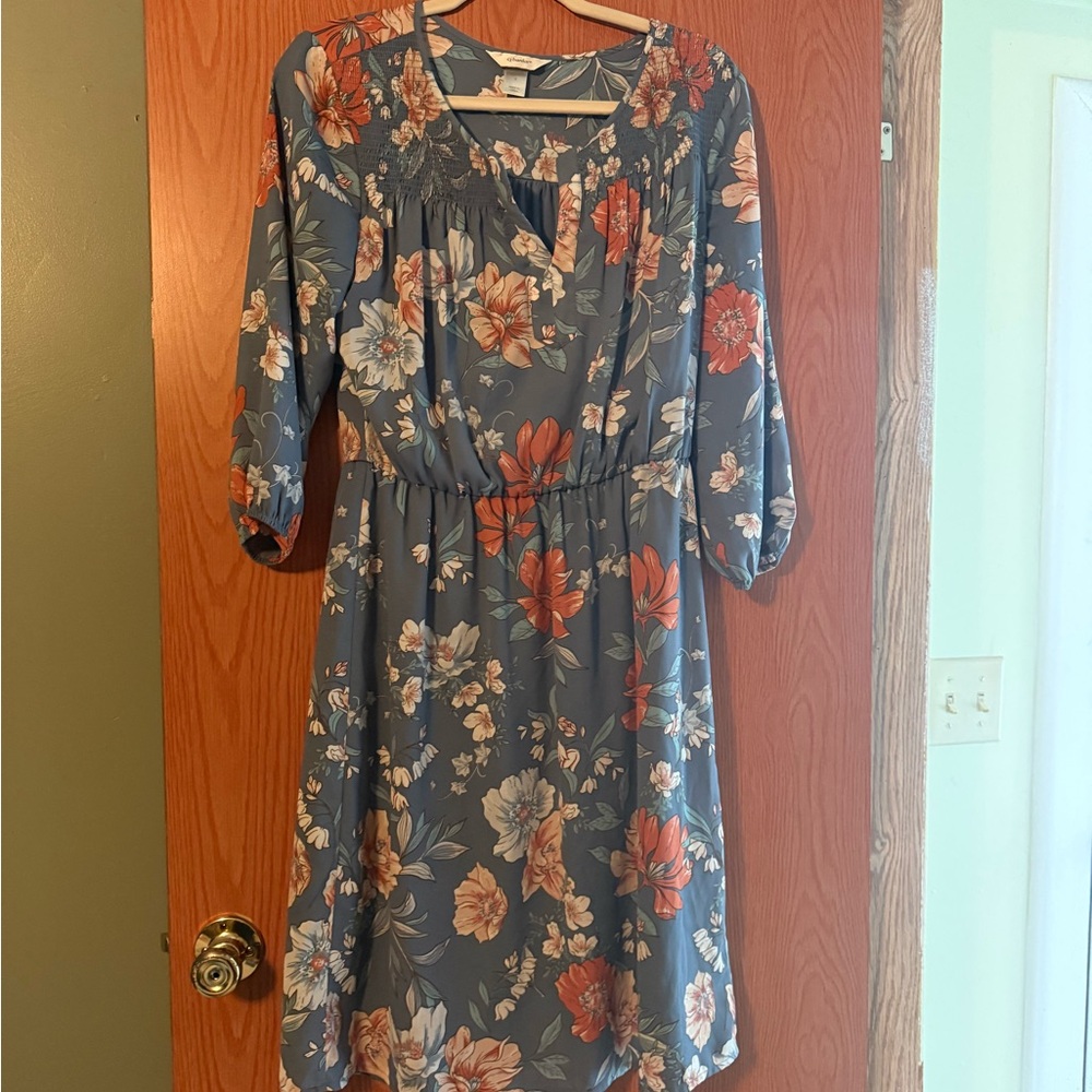 CJ Banks Orange and Pink Bishop Sleeve Sundress